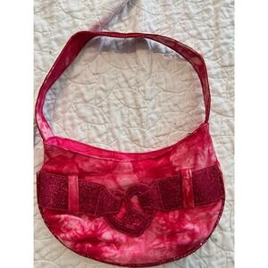 Y2K On The Verge Hot Pink Tie Dye Glitter Heart Peace Sign Mini Purse